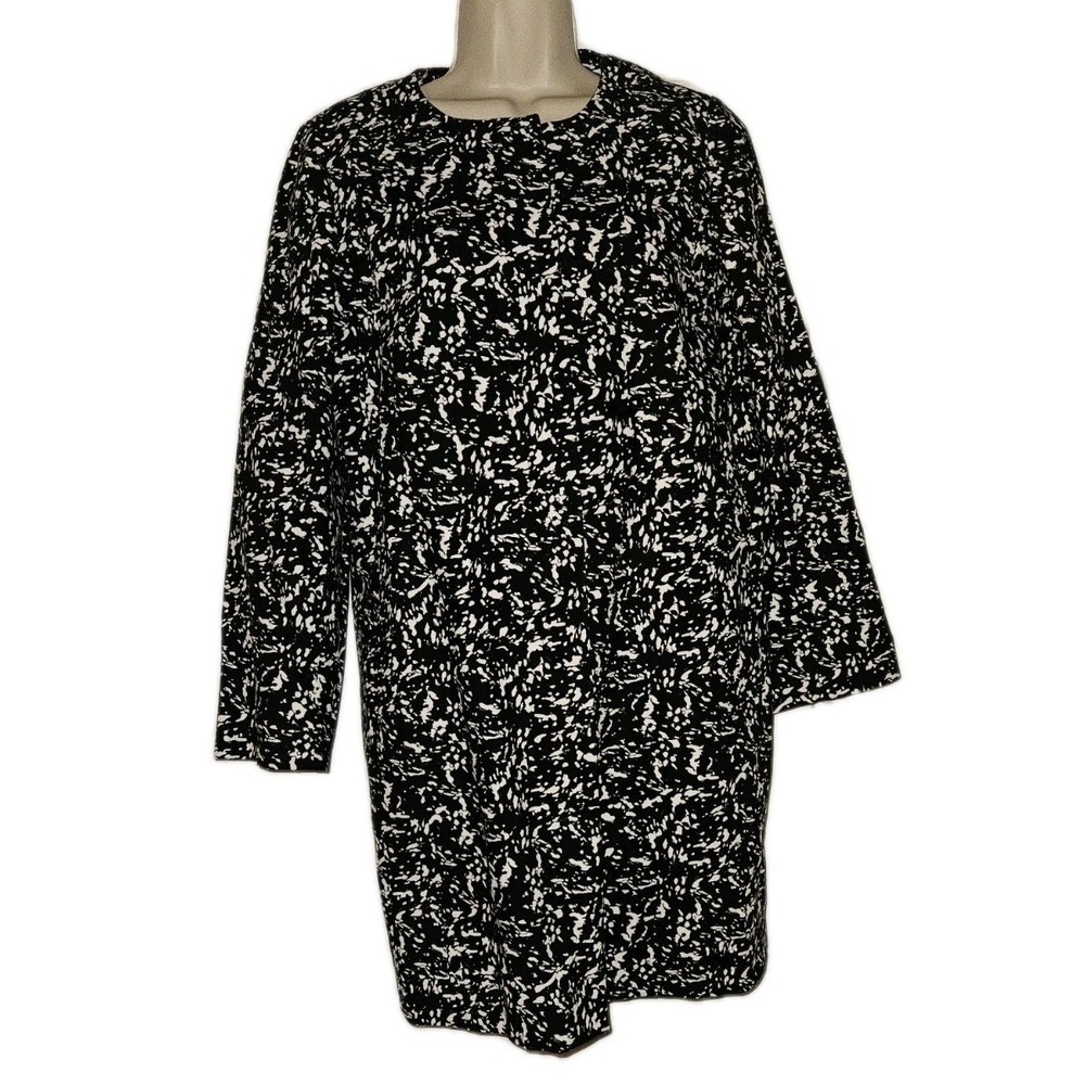 J. Crew‎ Size 6 Printed Collarless Jacket Overcoat Art Abstract black White